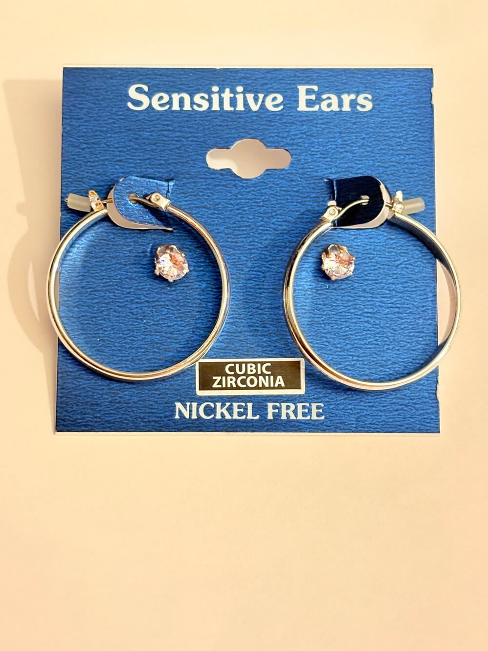 New 2-Pair CZ Stud & Silver Hoop Earrings Set